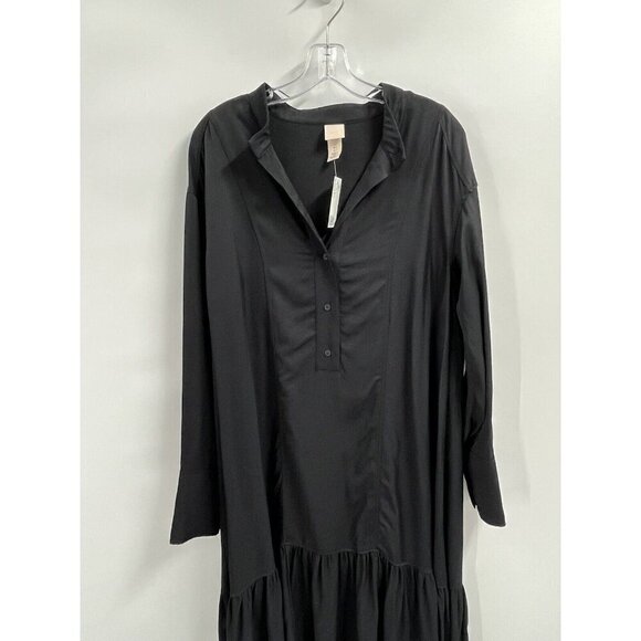 H&M Black Long Sleeve Maxi Dress Ruffles Viscose Sz Small NWT - Picture 3 of 8